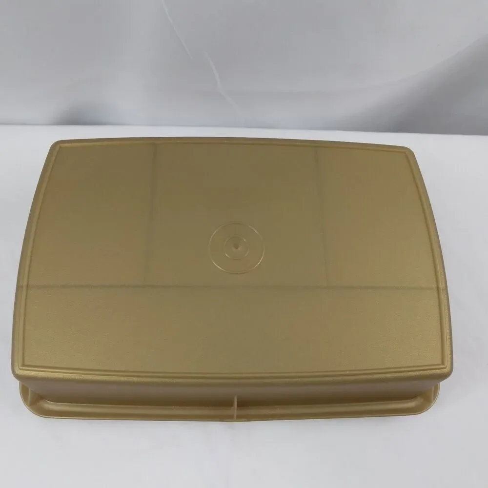 Vintage Tupperware Tuppercraft 2pc Stow-N-Go Storage Box Gold With Lid 767-2